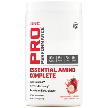GNC Pro Performance® Essential Amino Complete, Aminoacizi, cu Aroma de Capsuni, 450 g GNC Pro Performance® Essential Amino Complete, Aminoacizi, cu Aroma de Capsuni, 450 g
