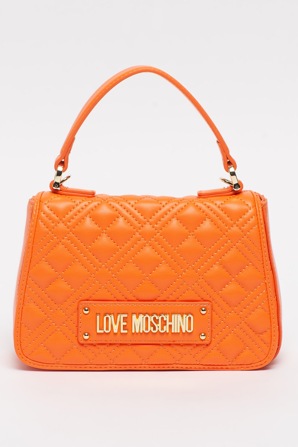 Love Moschino, Geanta mica de piele ecologica cu maner si aspect matlasat, Oranj mandarina