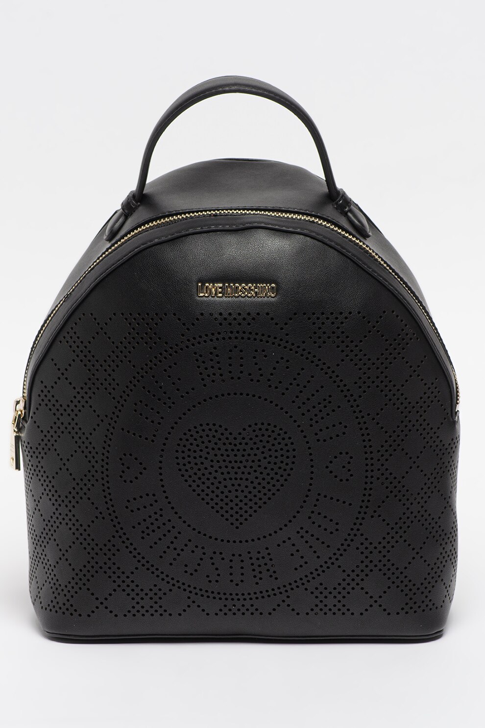 Love Moschino, Rucsac de piele ecologica cu model perforat, Negru