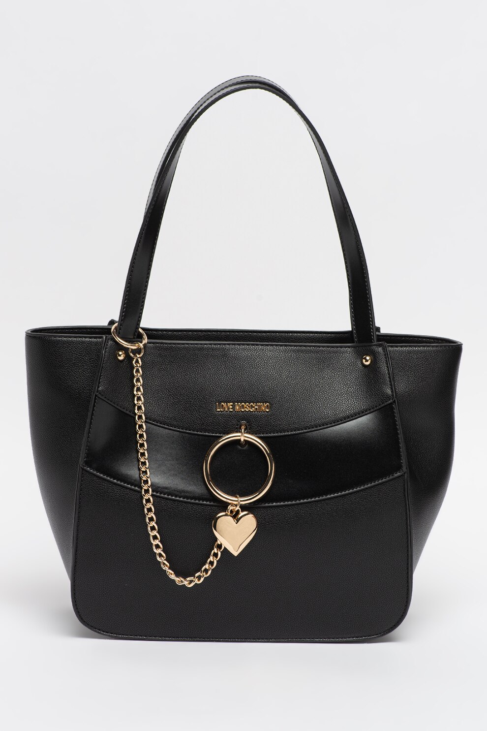 Love Moschino, Geanta shopper de piele ecologica cu accesoriu lant, Negru