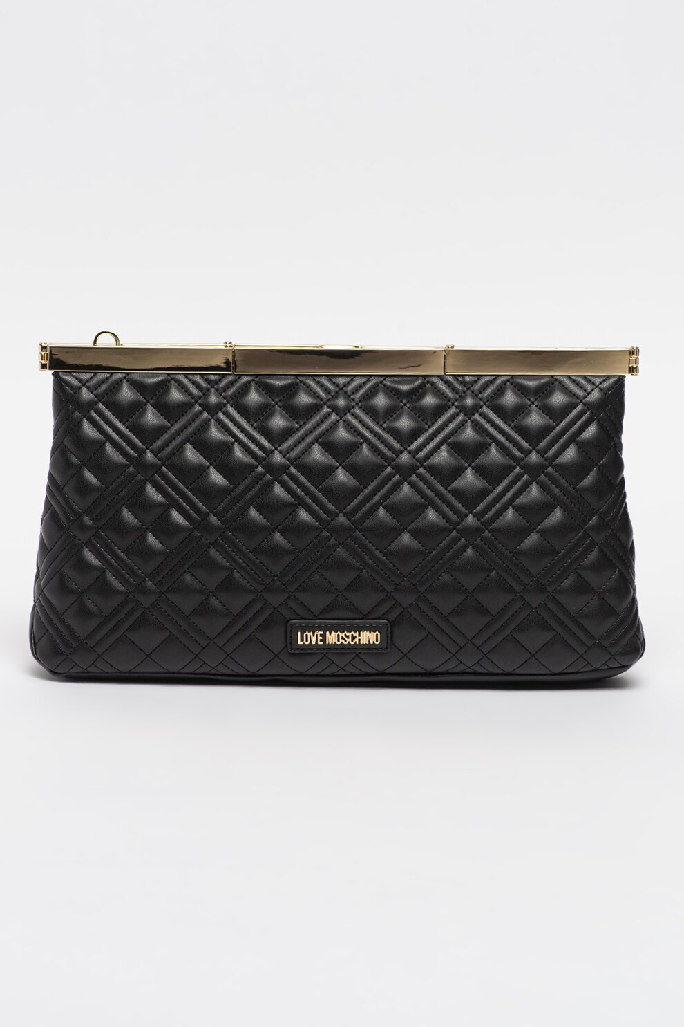 Love Moschino, Geanta plic de piele ecologic cu aspect matlasat, Negru/Auriu