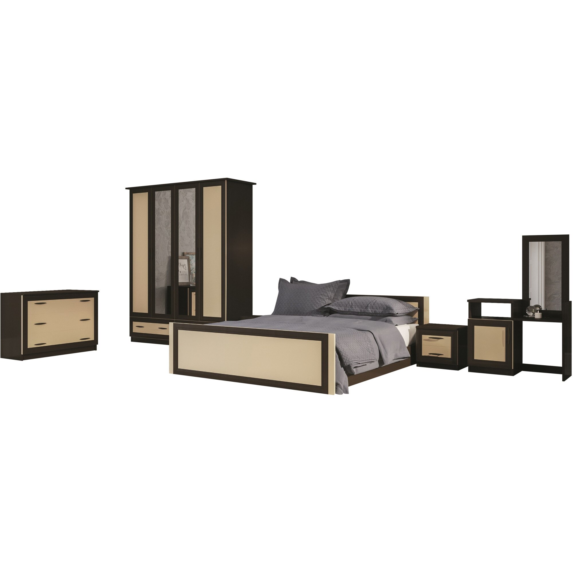 Set dormitor Sonia, 170x59x199cm, Wenge/Mesteacan