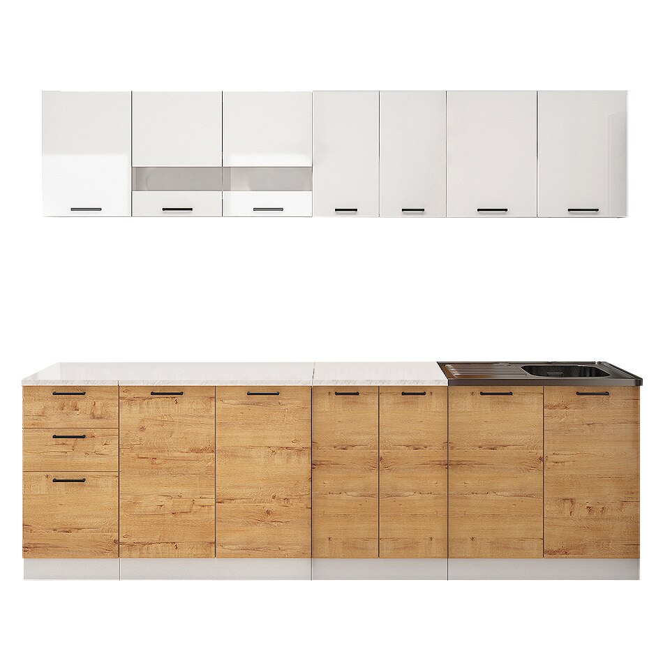 Set bucatarie Dusea 2.6m, 260x60x200cm, Alb/Stejar Bunrati