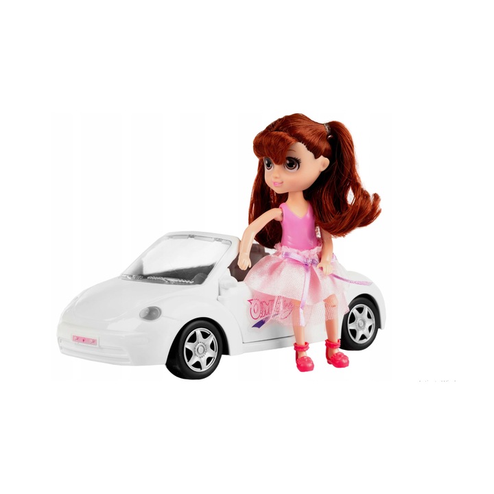 SmartVibe baba szett átalakítható autóval 2 üléssel és nyitható ajtóval, 22x10,5 cm, baba magassága 15 cm, ideális vízben és homokban való játékhoz, fehér