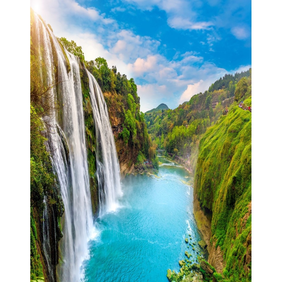 Fototapet de perete autoadeziv si lavabil Cascada46 Cascada de pe deal, 135 x 225 cm