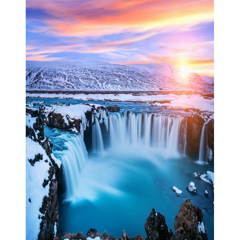 Fototapet de perete autoadeziv si lavabil Cascada48 Cascada la rasarit de soare, 135 x 225 cm