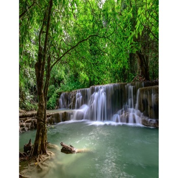 Fototapet de perete autoadeziv si lavabil Cascada44 Cadere de apa in padurea verde, 135 x 225 cm Fototapet de perete autoadeziv si lavabil Cascada44 Cadere de apa in padurea verde, 135 x 225 cm