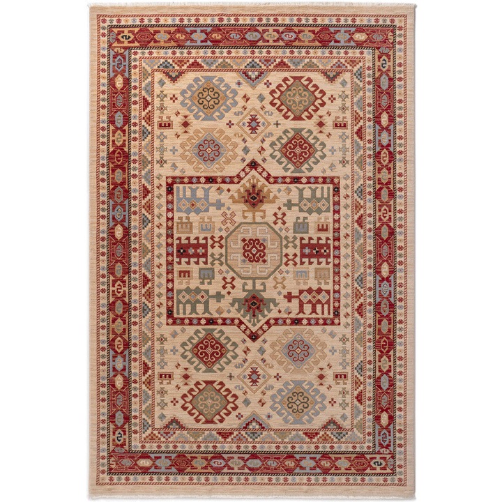 Covor Carpeta lana 100% Antique 6668-1-53555, 80x145 cm, bej/bordeaux, model clasic