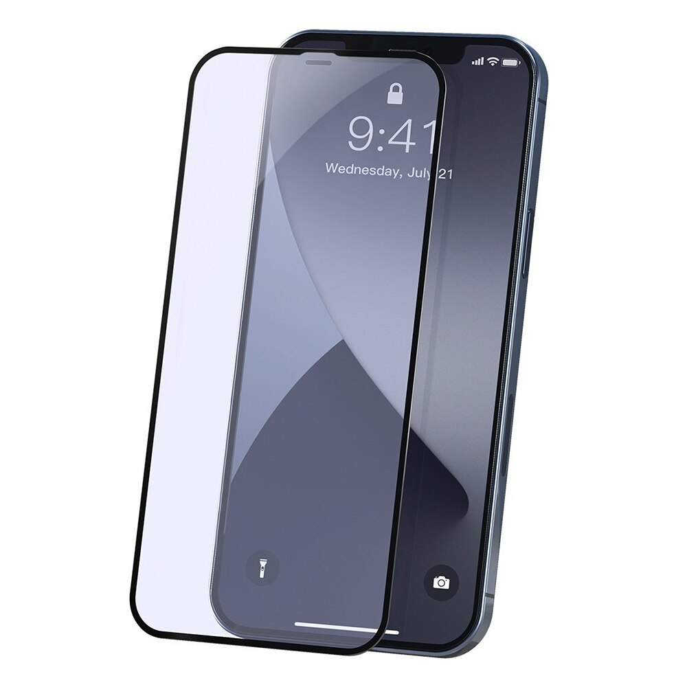 Folie Baseus Curbata Full Screen Anti-Bluelight compatibila cu iPhone 12 Pro Max, Black, 0.23mm
