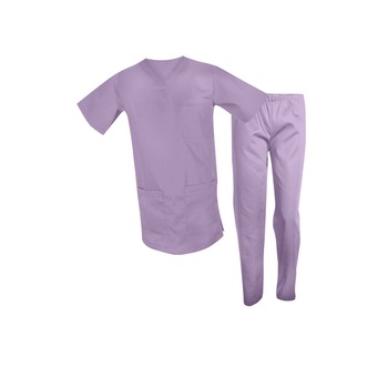 Costum medical, bluza cu anchior si pantaloni cu elastic, Lila, L Costum medical, bluza cu anchior si pantaloni cu elastic, Lila, L