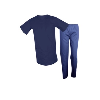 Costum medical, bluza cu anchior si pantaloni cu elastic, Bleumarin, S