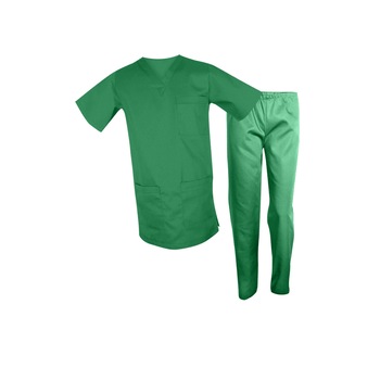 Costum medical, bluza cu anchior si pantaloni cu elastic, Verde, XXL Costum medical, bluza cu anchior si pantaloni cu elastic, Verde, XXL