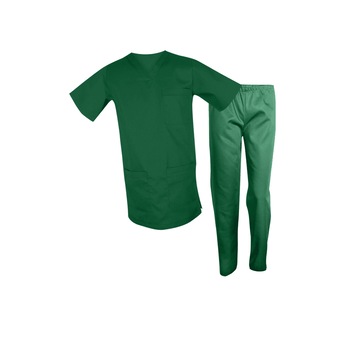 Costum medical, bluza cu anchior si pantaloni cu elastic, Verde Inchis, M Costum medical, bluza cu anchior si pantaloni cu elastic, Verde Inchis, M