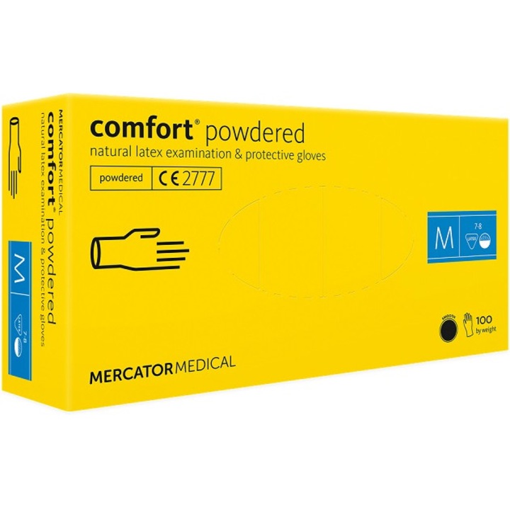 Mercator Medical Egyszerhasználatos latex vizsgáló és védőkesztyű, Púderes,100 darab, M méret
