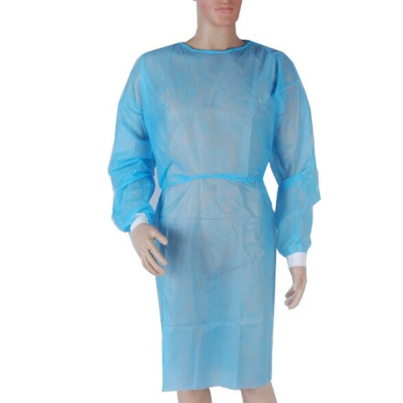 Set 10 halate de unica folosinta, cu manseta alba, din polipropilena, XXL, albastre