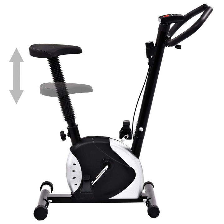 Bicicleta de fitness cu centura de rezistenta, vidaXL, Metal, 64 x 41 x 104 cm, Negru