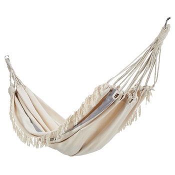 Hamac din panza rustic, Rural, bej, cu franjuri, 209 x 130 cm Hamac din panza rustic, Rural, bej, cu franjuri, 209 x 130 cm