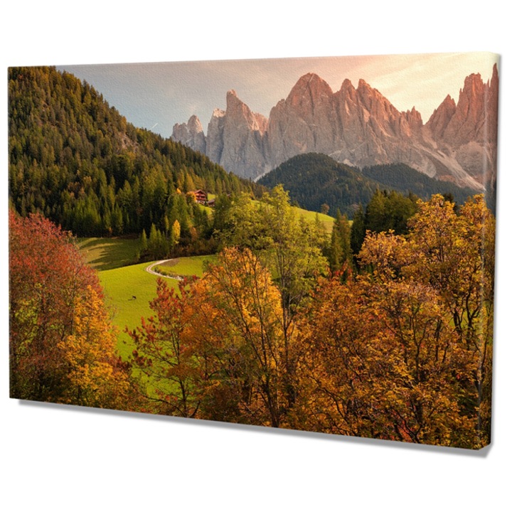 Falikép Funes Olaszországban Bolzano Hegyek Tájkép Vászonkép, 120x80 cm