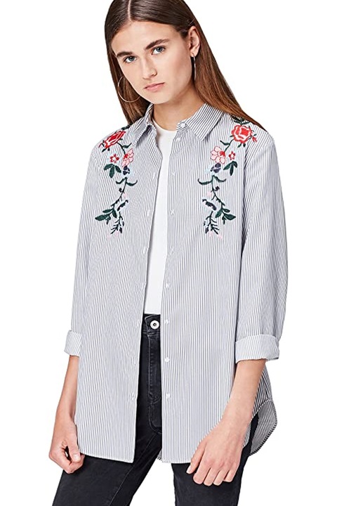 Női póló Find AZ14125-7572001, hosszú ujjú, csíkos, virágmintás, kék/fehér, 34 XS