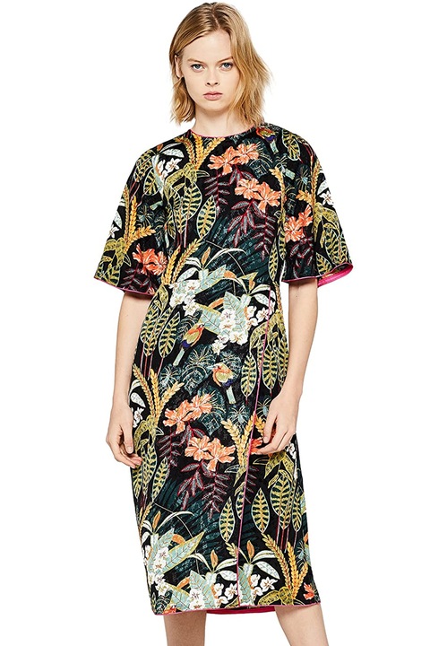 Găsiți rochie de damă, Motive florale, Negru mat, XL