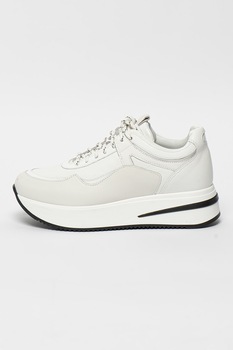 Gino Rossi, Pantofi sport wedge de piele Luxory, Alb prafuit, 39 Gino Rossi, Pantofi sport wedge de piele Luxory, Alb prafuit, 39