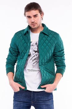 Kenvelo, Jacheta usoara cu guler clasic si aspect matlasat, Verde Kenvelo, Jacheta usoara cu guler clasic si aspect matlasat, Verde