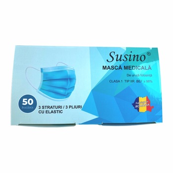 Set 50 bucati Masti medicale faciale, de unica folosinta, BFE ≥98%, tip II R, Aviz ANMDMR, SUSINO Set 50 bucati Masti medicale faciale, de unica folosinta, BFE ≥98%, tip II R, Aviz ANMDMR, SUSINO