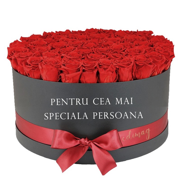 Aranjament floral Lux, cu 51 trandafiri de sapun, Cdimag, mesaj pentru cea mai speciala persoana