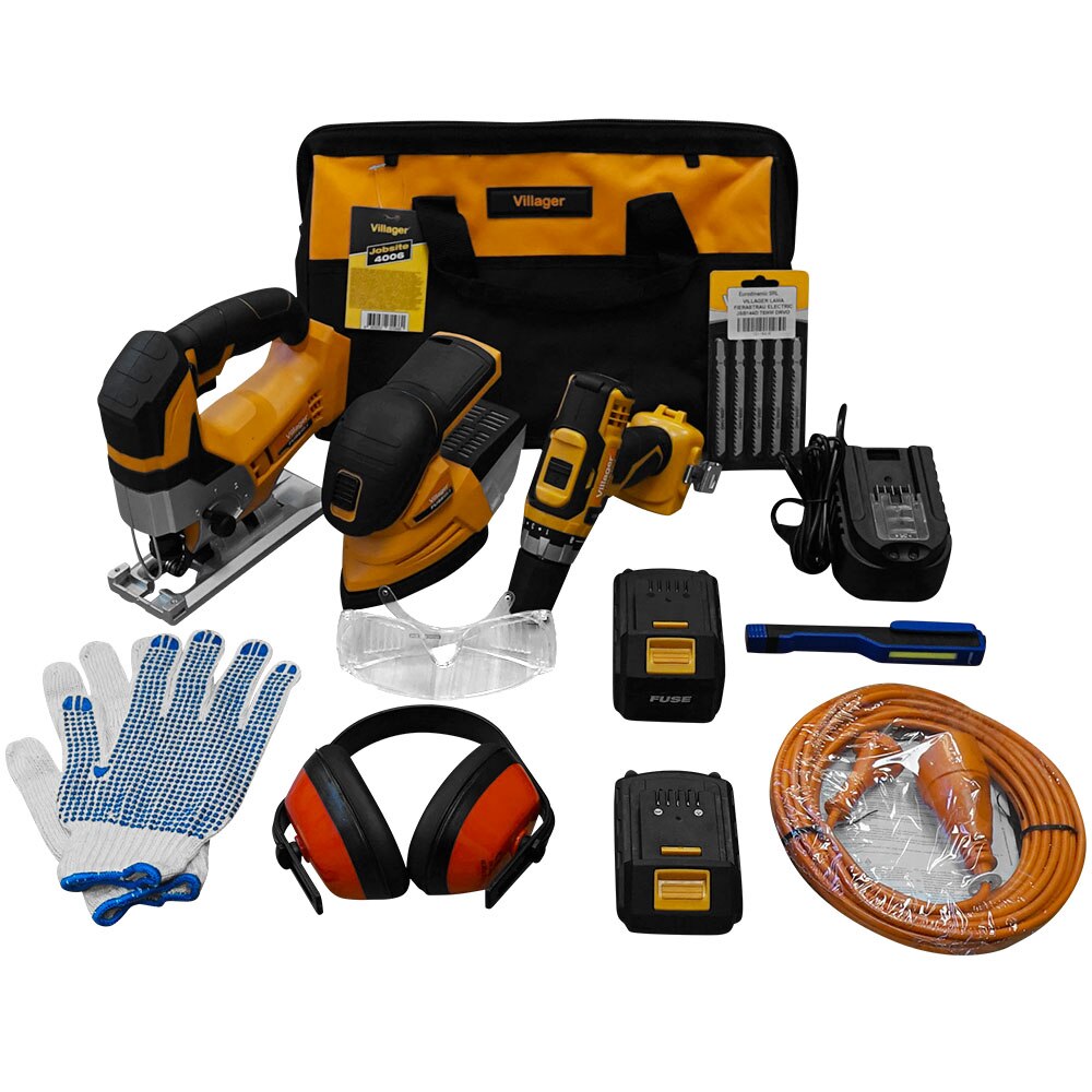 Set geanta scule Villager Jobsite 4006, material textil, 40 cm, cu accesorii