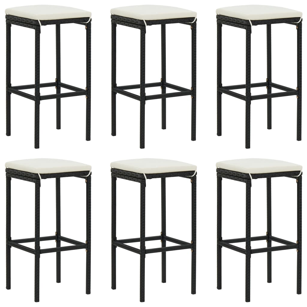 Set de 6 scaune de bar cu perne, vidaXL, Otel/Ratan, 38 x 38 x 76 cm, Negru/Alb