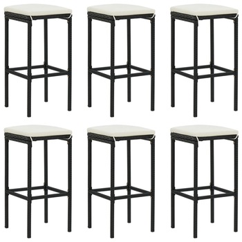 Set de 6 scaune de bar cu perne, vidaXL, Otel/Ratan, 38 x 38 x 76 cm, Negru/Alb Set de 6 scaune de bar cu perne, vidaXL, Otel/Ratan, 38 x 38 x 76 cm, Negru/Alb