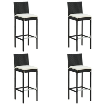 Set de 4 scaune de bar cu spatar, cu perne, vidaXL, Otel/Ratan, 40 x 44 x 108 cm, Negru/Alb Set de 4 scaune de bar cu spatar, cu perne, vidaXL, Otel/Ratan, 40 x 44 x 108 cm, Negru/Alb