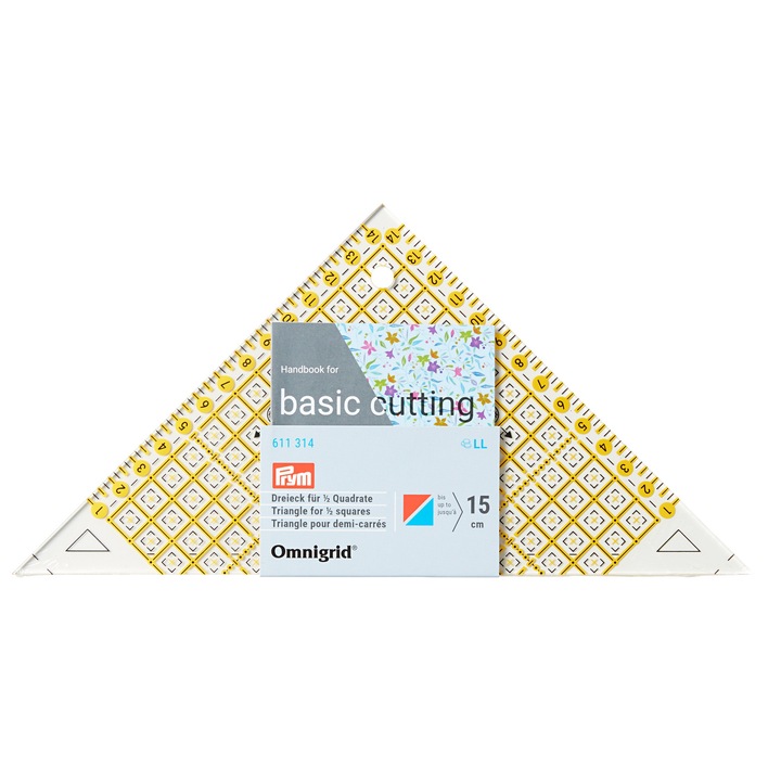 Rigla tip triunghi, 45 de grade, pentru croitorie, patchwork, design grafic, PRYM