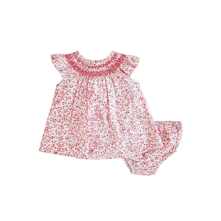 Rochie Babybol bebe fetita cu chilotel, imprimeu flori, rosu