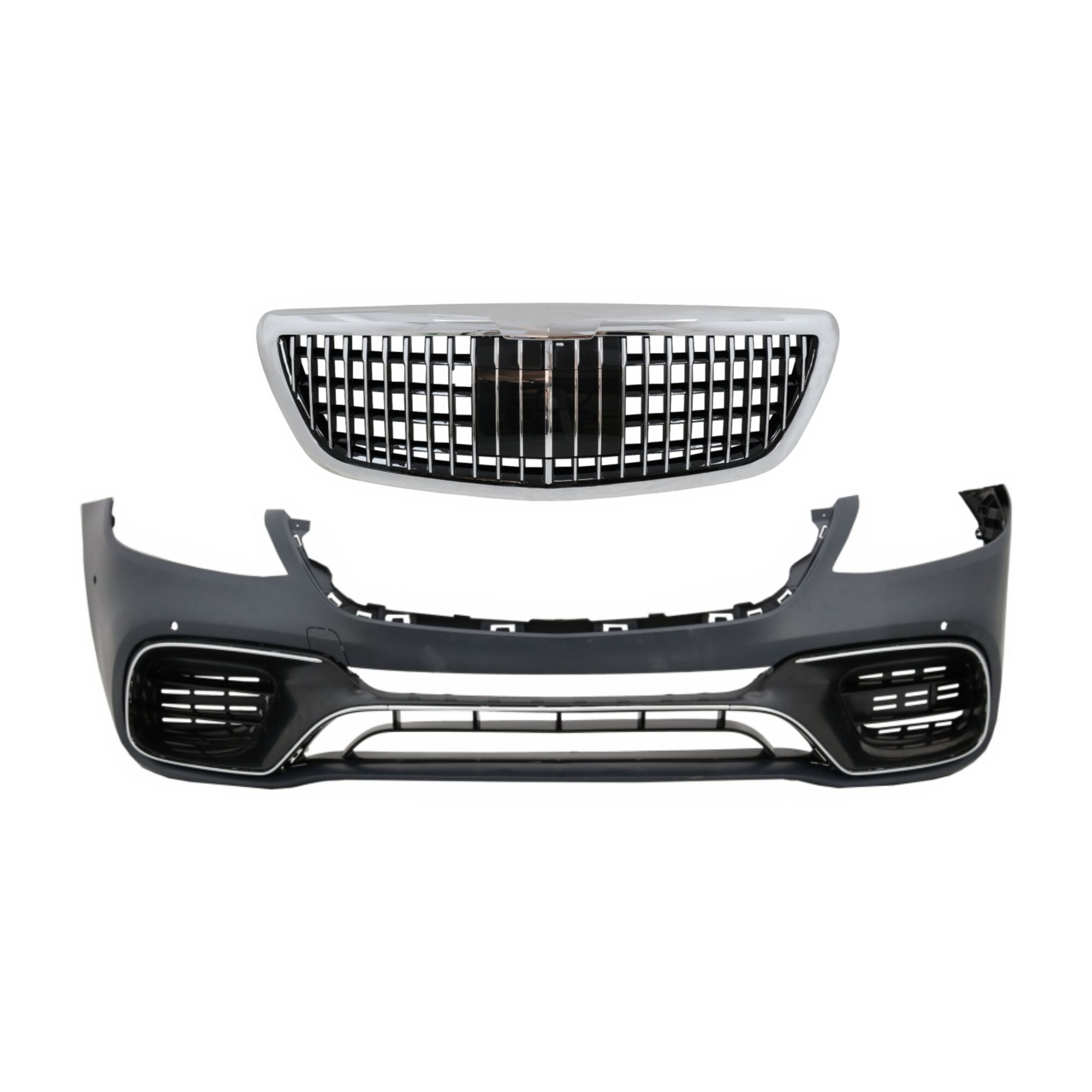 Set Bara Fata cu Grila Cemtrala Crom compatibil cu MERCEDES S-Class W222 Facelift (2014-06.2017) S63 Design (COFBMBW222AMGS63FMBH)