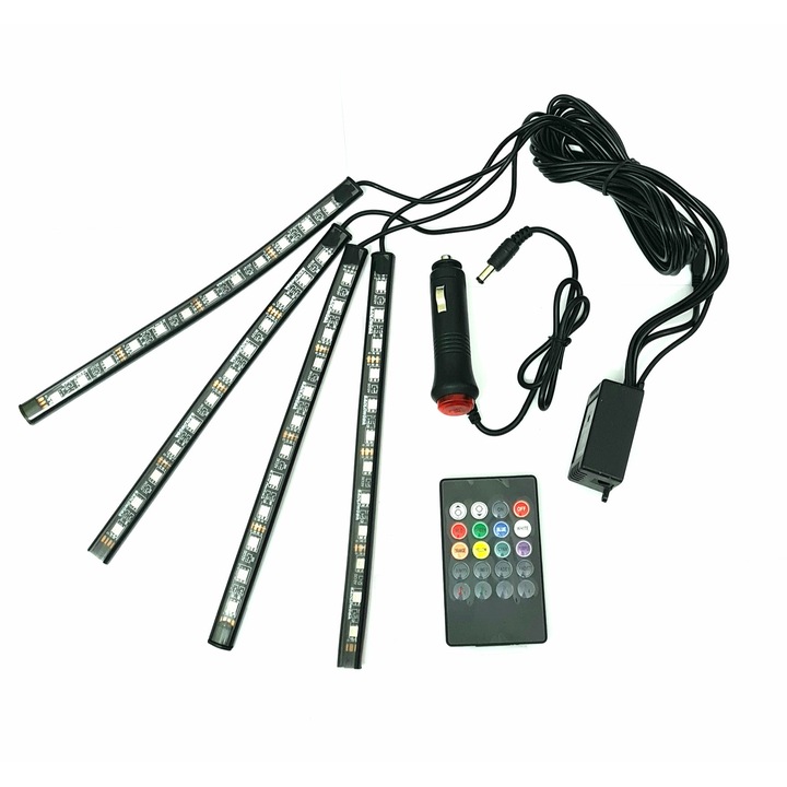 Miralex öntapadós RGB LED szalag készlet, távirányítóval és hangfunkcióval, 12 LED, 4 db