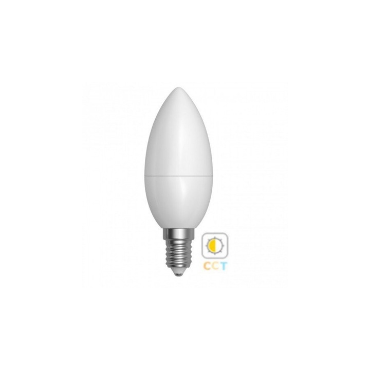 CCT LED lámpa , égő , gyertya , E14 , 4 Watt , dimmelhető , állítható fehér színárnyalat, Bluetooth , LEDISSIMO SMART
