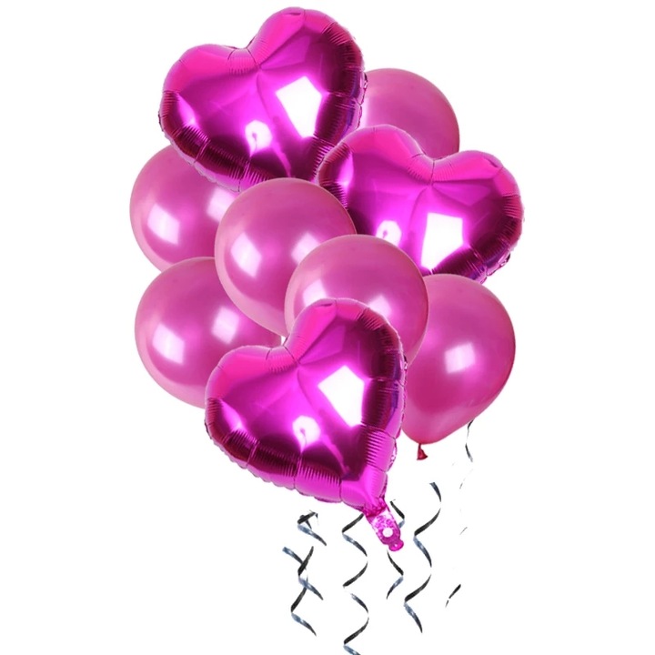 Комплект от 9 балона за рожден ден It's Party Time, фуксия розови