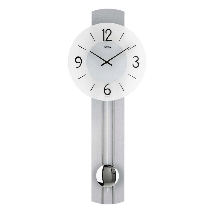 Ceas de perete AMS 7275, Quartz, Silber, Analogic, Modern
