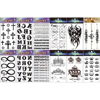 Set 12 bucati, Tatuaje temporare, 21cm x 11cm, semne, litere si coroane Set 12 bucati, Tatuaje temporare, 21cm x 11cm, semne, litere si coroane