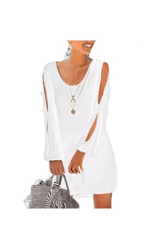 Rochie Dama Mini, de plaja cu maneci decupate, Alba Rochie Dama Mini, de plaja cu maneci decupate, Alba