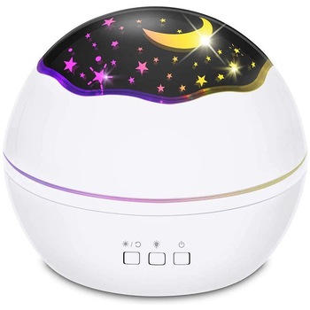 Proiector rotativ Star Moon, 8 moduri de culoare, ABS, Alb Proiector rotativ Star Moon, 8 moduri de culoare, ABS, Alb