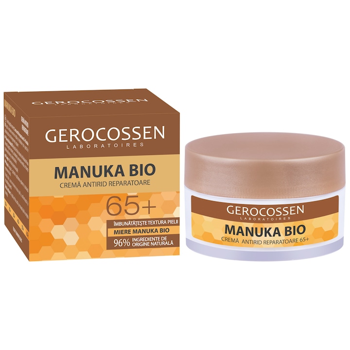 Crema Reparatoare 65+ Gerocossen Manuka Bio cu miere manuka bio, retinol si colagen, 50 ml