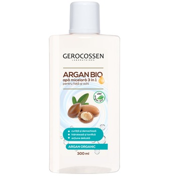 Apa micelara 3 in 1 cu ulei de argan organic, aloe vera si musetel Gerocossen Argan Bio pentru fata si ochi, 300 ml Apa micelara 3 in 1 cu ulei de argan organic, aloe vera si musetel Gerocossen Argan Bio pentru fata si ochi, 300 ml