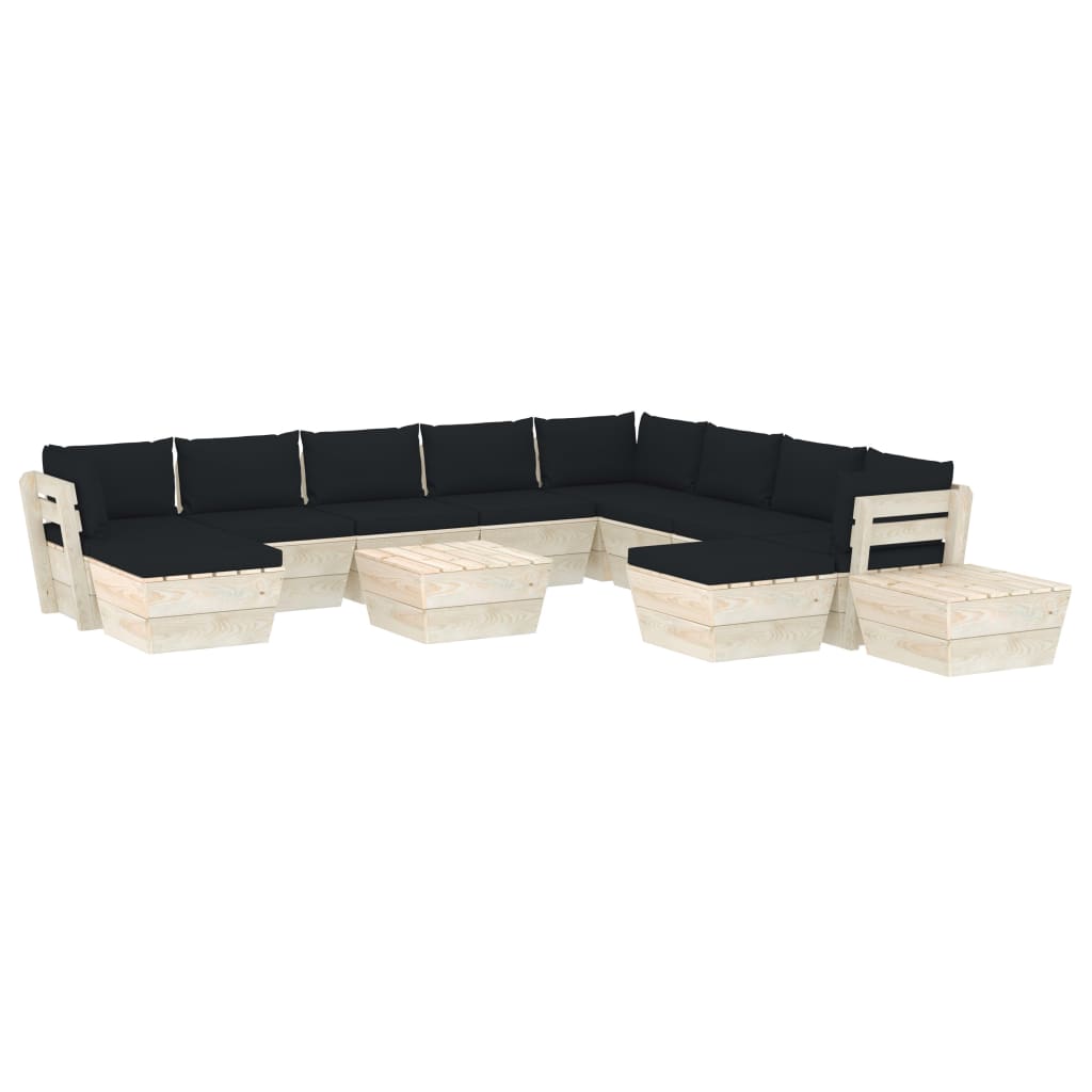 Mobilier de gradina din paleti cu perne colorate cu 12 piese, vidaXL, Lemn, 60 x 60 x 65 cm, Negru