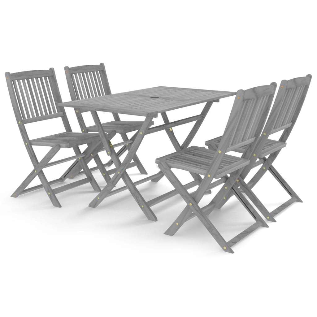 Set mobilier de gradina cu 1 masa si 4 scaune pliabile, vidaXL, Lemn de acacia, 120 x 70 x 75 cm, Gri