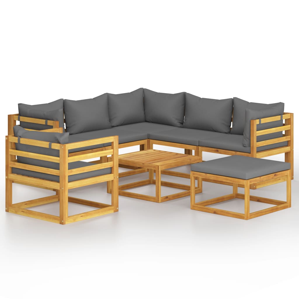 Set mobilier de gradina cu perne gri inchis cu 8 piese, vidaXL, Lemn de acacia, 68 x 68 x 29 cm, Gri