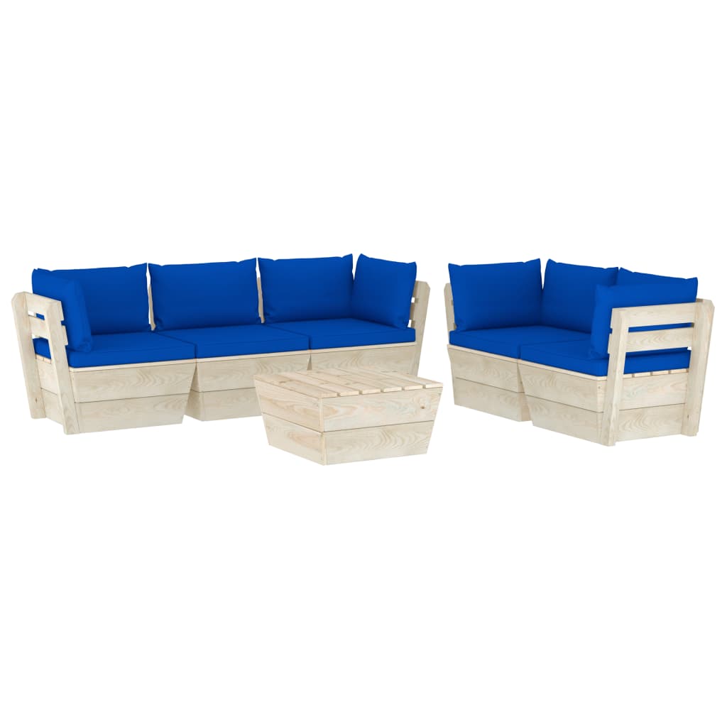 Mobilier de gradina din paleti cu perne albastre cu 6 piese, vidaXL, Lemn, 60 x 60 x 65 cm, Albastru