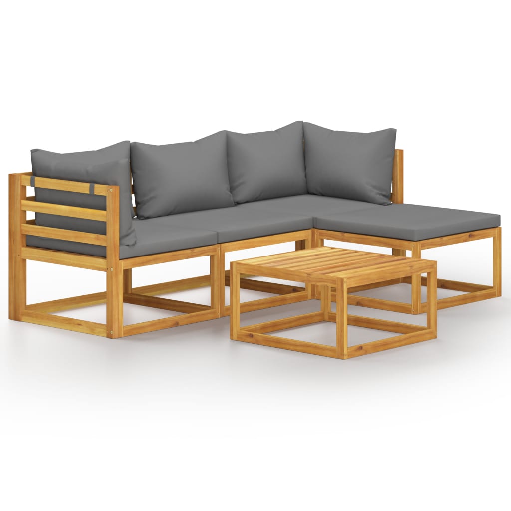 Set mobilier de gradina cu perne gri inchis cu 5 piese cu maner, vidaXL, Lemn de acacia, 68 x 68 x 29 cm, Gri