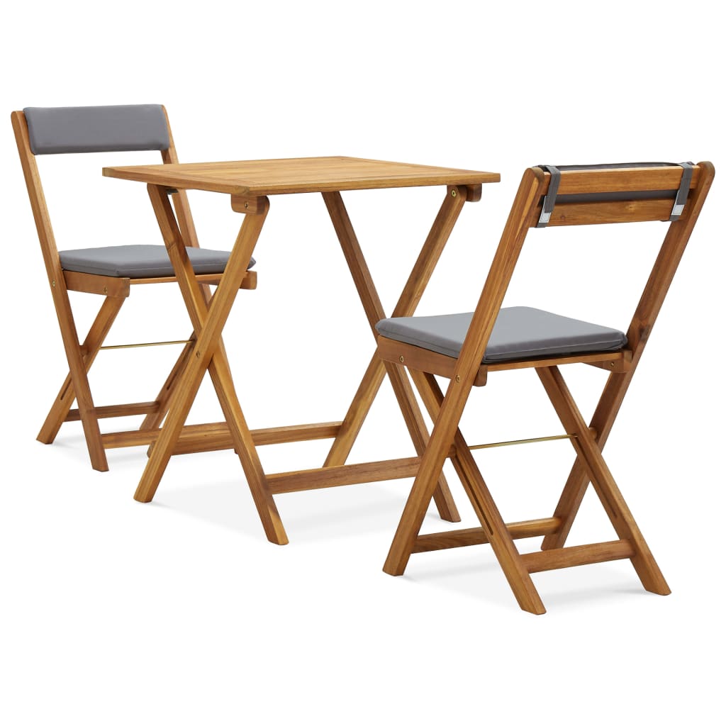 Set mobila de gradina cu 3 piese pliabile cu perne incluse, vidaXL, Lemn, 60 x 60 x 73 cm, Maro